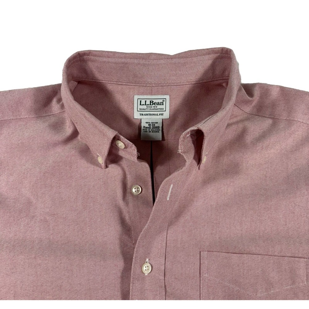 LL Bean Shirt Mens 18 33 Pink Oxford Traditional Fit Long Sleeve Cotton